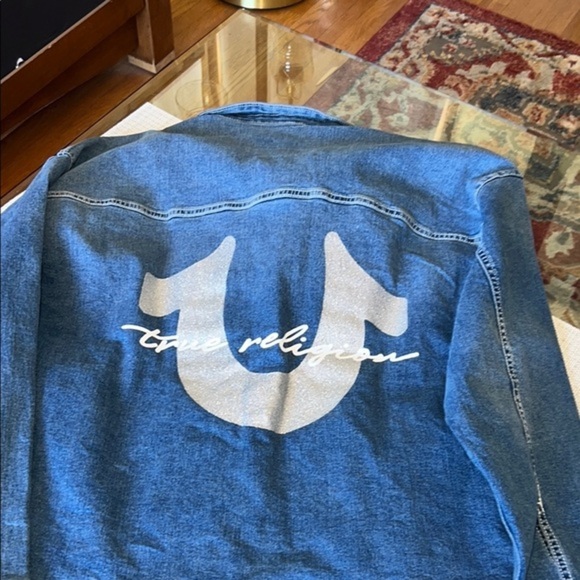 💰True Religion Blue Denim Jacket,size L  women glittery jacket, brand new🥰 - Picture 6 of 9